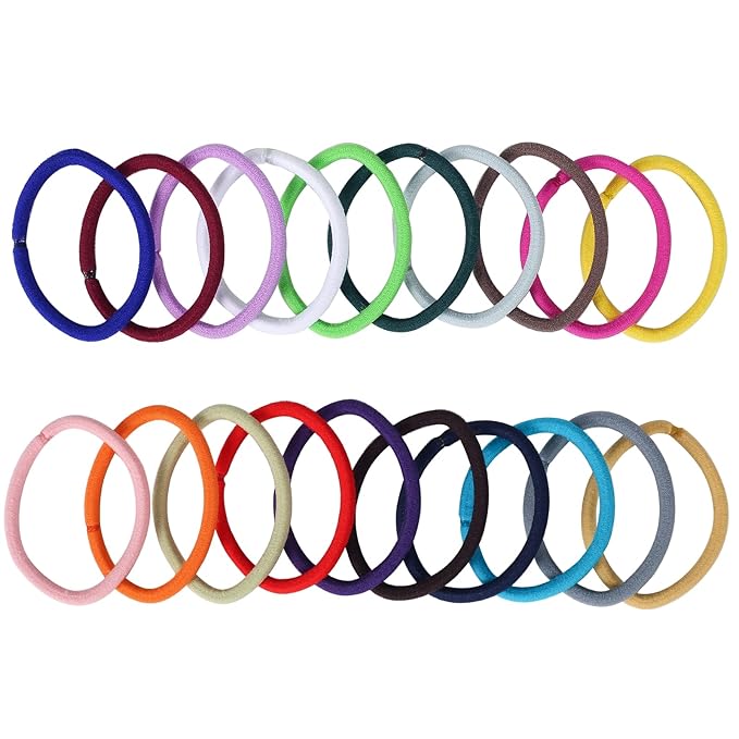80PCS Hair Elastics, 6MM Colorful Ponytail Holders, 2 Inch in Diameter Elastic Band for Medium to Thick Hair, Curly Hair, Women or Men, 20 Colors (Multicolor)