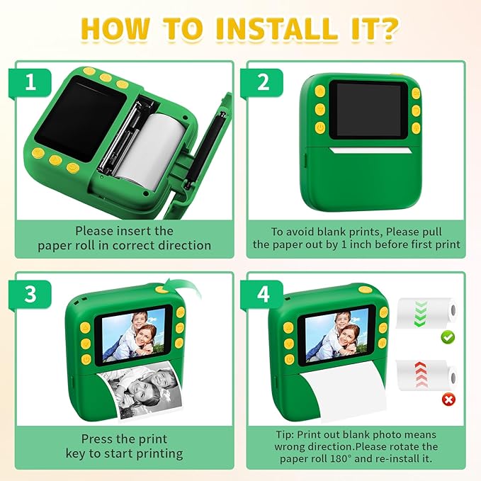 Instant Print Camera for Kids, Christmas Birthday Gifts for Girls Boys, 1080P Instant Digital Print Cameras for Toddler,Portable Toy for 4 5 6 7 8 9 10 Year Old Girl with 32GB SD Card，Green