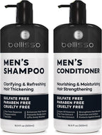 Mens Shampoo and Conditioner Set - Sulfate Free and Clarifying - For Men with Oily to Normal Hair - Moisturizing and Thickening - Biotin, Keratin, Tea Tree Oil, Caffeine and Peppermint for Dandruff