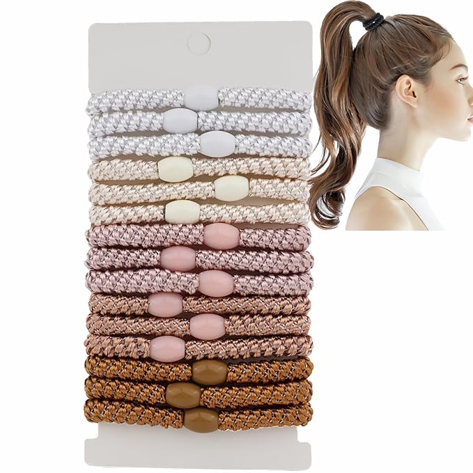 High Elastic Ponytail Holders 15 PCS Hair Ties No Damage for Thick Hair Braided Hair Ties for Women Girls-Milk Tea
