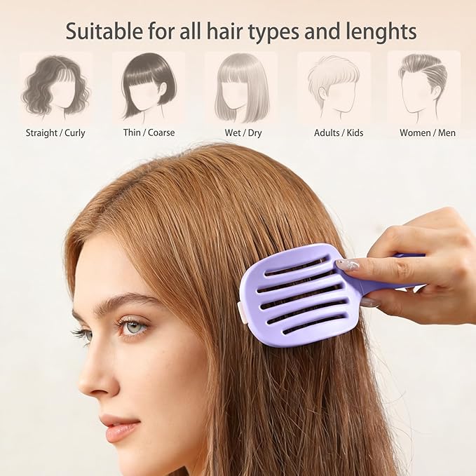 Travel Foldable Hair Brush,Self-cleaning Portable Pocket Hair Brush for Thin Thick Hair, Vented Speed Dry HairBrush for Men Women Kids Thick Thin Curly Straight Wet Dry Hair(Purple)