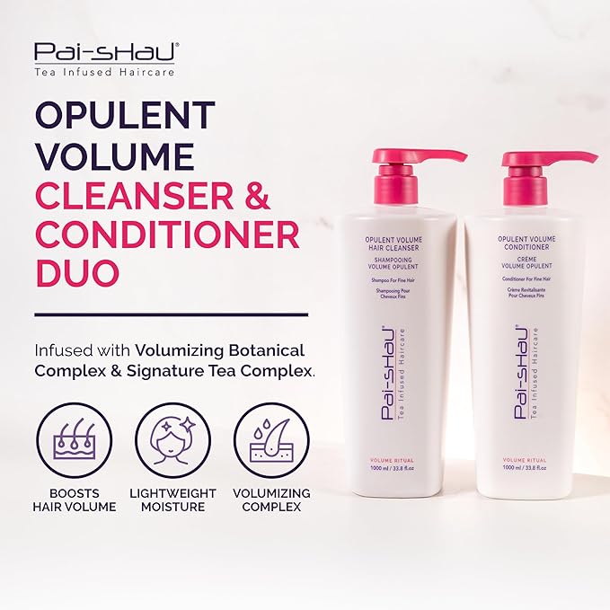 Pai-Shau Opulent Volume Cleanser and Conditioner Duo Set - Volumizing Cleanser and Conditioner for Thin Hair - Provides Improved Volume and Hydration - Shampoo for Women - 33.8 Fl Oz each