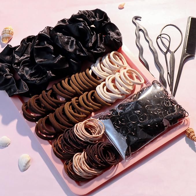 YANRONG 755PCS Hair Accessories for Woman Set Seamless Ponytail Holders Variety Hair Scrunchies Hair Bands Scrunchy Hair Ties For Thick and Curly (755PCS (black brown))