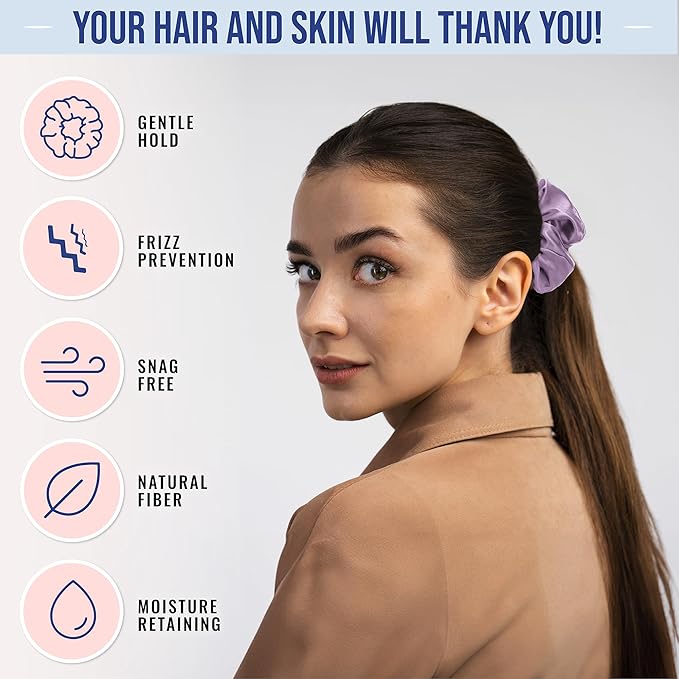 Blissy Silk Scrunchies (3 Pack) - 100% Pure Mulberry Silk - 22 Momme 6A High-Grade Fibers Scrunchie for Straight & Curly Hair - Preventing Breakage, Tangling, & Creasing (Lavender Regular)
