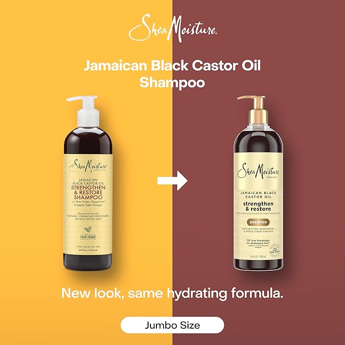 SheaMoisture Strengthen and Restore Shampoo Jamaican Black Castor Oil for Damaged Hair Sulfate-Free 24 oz