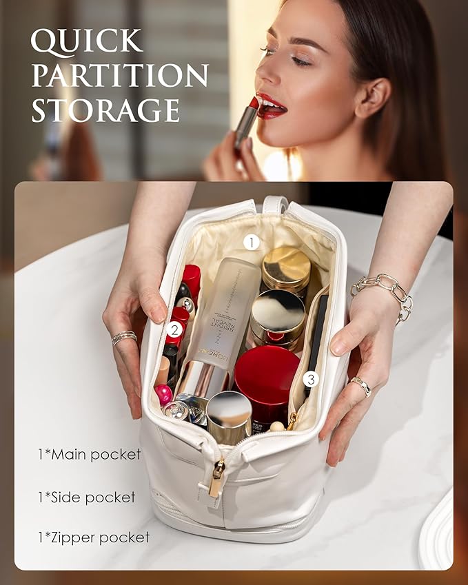 Travel Essentials for Friends Female Mom, Personalized Makeup Bag, Double Layer Cosmetic Bag with Makeup Brush Organizer, Waterproof, Large Capacity PU Leather Toiletry Bag Customized Gifts