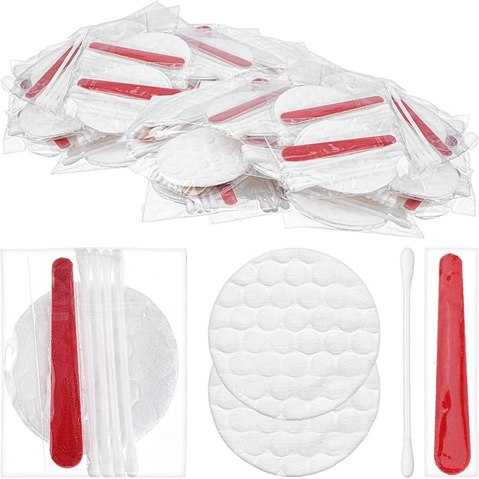 200 Pieces Hotel Vanity Kit Individually Wrapped Hotel Amenities Disposable Travel Size Hotels Hospitality Supplies, Each Includes 2 Cotton Pads 4 Cotton Swabs Nail File for Motels Makeup Toiletries