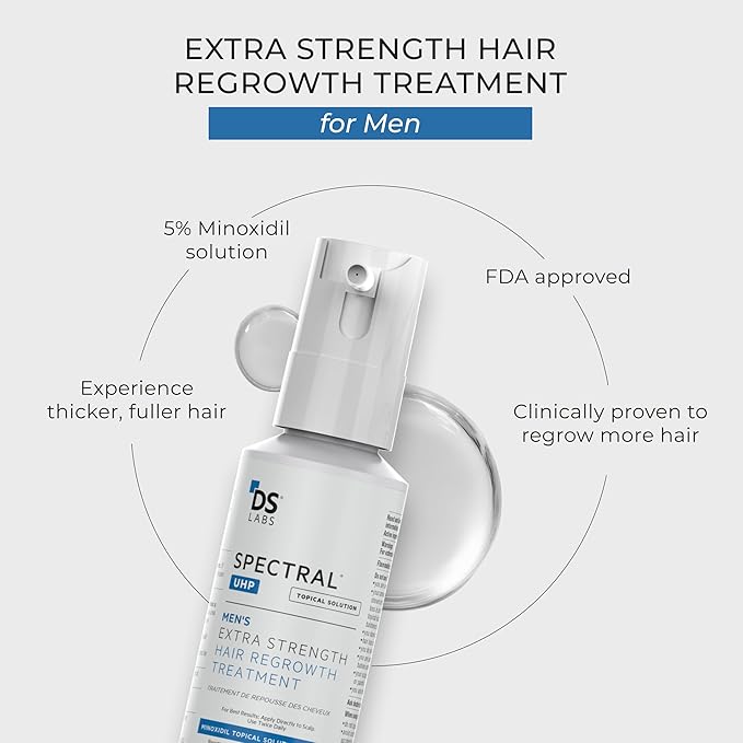 DS Labs Spectral.UHP 5% Minoxidil Hair Density Serum for Men - Extra Strength Topical Formula for Thicker-Looking Hair, Targets Thinning at the Crown Area, With Nanosome Technology, 60mL