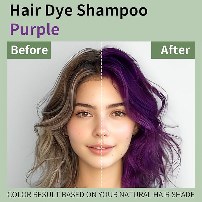 Purple Hair Dye Shampoo 3 in 1, Instant Natural Hair Color Shampoo, Semi-Permanent Shampoo Hair Dye, Gifts for Men Women 16.9 Floz