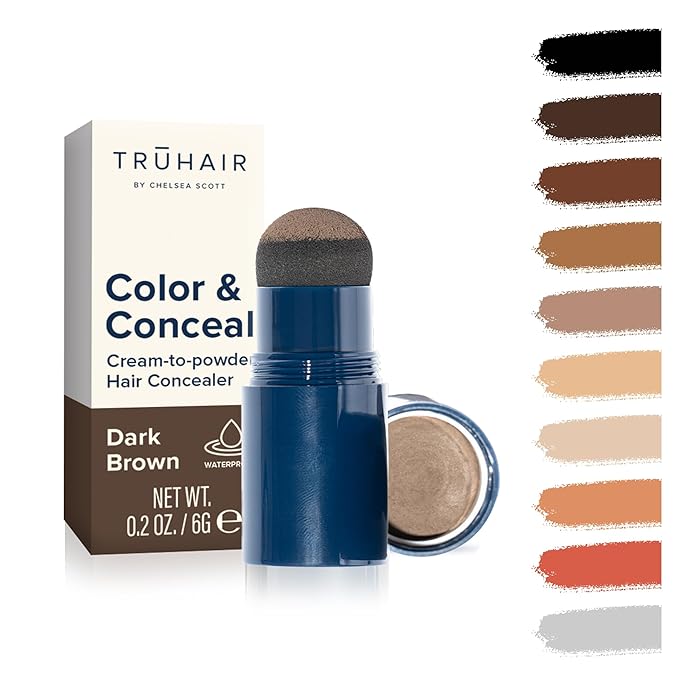 TRUHAIR Color & Conceal Waterproof Root Touch Up Hair Color Concealer - Hair Cover up for Gray Coverage and Hairline Filling - 11 Hair Colors Available (Dark Brown)