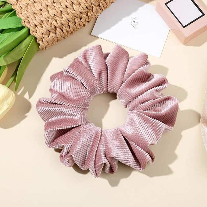 CEELGON Dusty Pink Big Corduroy Scrunchie 6.5 Inches Jumbo Scrunchies Hair Ties Oversized Ponytail Holder for Thick Curly Hair Extra Large Hair Accessories for Women (Dusty Pink)
