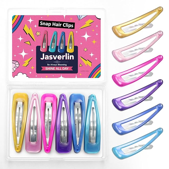 2.5” Large Snap Hair Barrettes for Women Girls, Y2k Colorful Cute Metal Flat Hair Clips for Kids Fine Thin Hair Styling Accessories, Big Neon Hairclips 6 Colors 30 Pcs