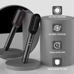 Hair Straightener Brush, HC13 Straightening Brush Comb with Ring Teeth, Straighten/Hot/Cool Air 3 Mode, 30s Fast Heat Up, Auto Shut Off & Anti-Scald Shell for Curly Wavy Frizzy Hair | Black