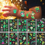 Day of the Dead Luminous Halloween Temporary Tattoo, 125PCS Waterproof Fake Face Tattoos, Body Stickers Decorations Glow in the Dark, Makeup Party Favors Supplies Decor