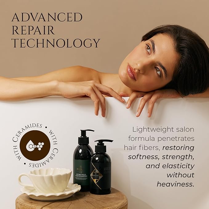 HADAT Intensive Repair Shampoo – Premium Strengthening Formula with Moringa Oil & Hyaluronic Acid – For Dry, Damaged, Color-Treated Hair – Low Sulfate – Salon Quality