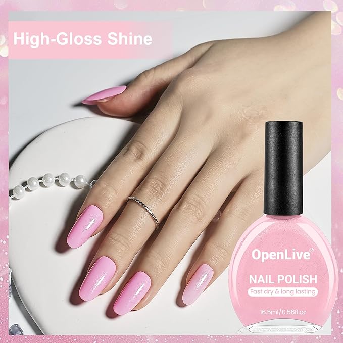 16.5ml Light Pink Glitter Nail Polish Large Volume Quick Dry Nail Polish, Long Lasting Shine, Fingernail Toenail Nail Art DIY Home Travel Nail Art Gift