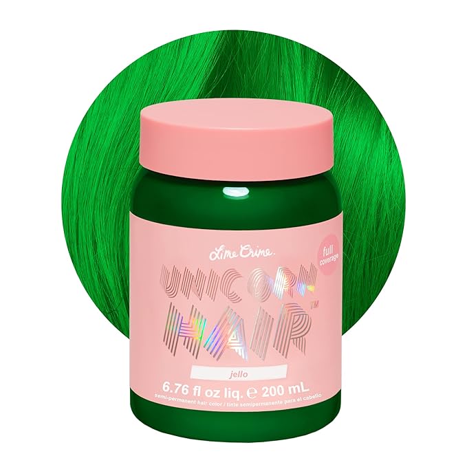 Lime Crime Unicorn Hair Dye Full Coverage, Jello (Tropical Green) - Vegan and Cruelty Free Semi-Permanent Hair Color Conditions & Moisturizes - Temporary Green Hair Dye With Sugary Citrus Vanilla