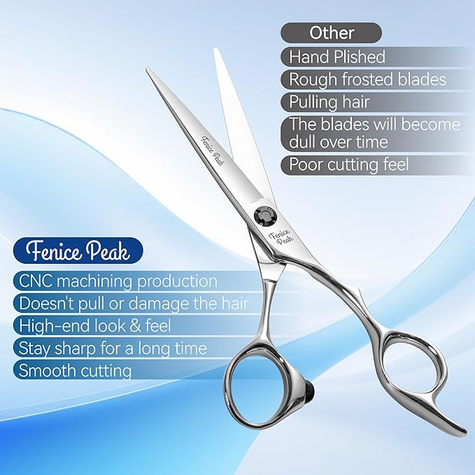 Fenice Peak CNC Professional Hair Cutting Scissors 6.0 Inch Sharp Convex Blade Barber Shears Made of VG10 Japanese Stainless Steel with Adjustment Screw for Salon Hairdressing and Home User