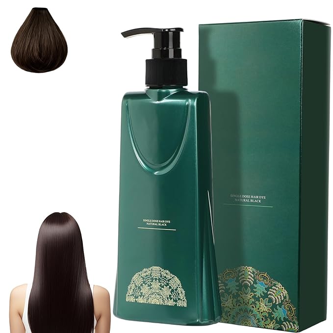 Mild Formula Long Lasting Hair Dye Set,Plant Extracts Hair Color Dye Cream,Plant Single Dose Dye,Nourishing Natural Shampoo, for Gray Coverage (Light Black)