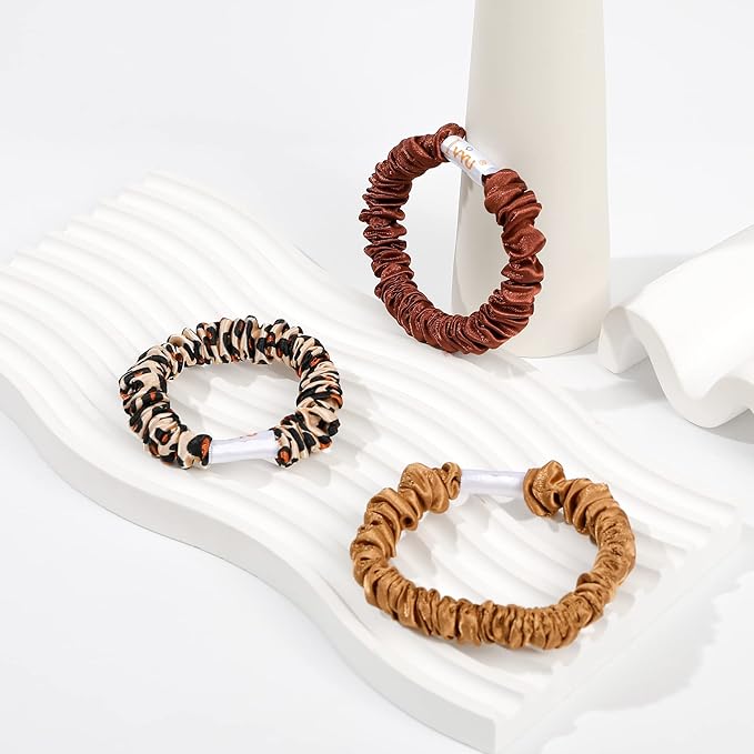 Hair Ties Silk Satin Scrunchies - Small Mini Thin Elestics Ponytail Holder Hair Bands Skinny Scrunchy For Thick Curl Hair No Crease Hair Ties Soft Accessories No Hurt Your Hair for Women and Girls