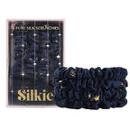 SILKIE x4 Set 100% Pure Mulberry Silk Purple Christmas Scrunchies Travel Pouch Silk Everyday Hair Ties Hair care Ponytail Holder (Stargazer)