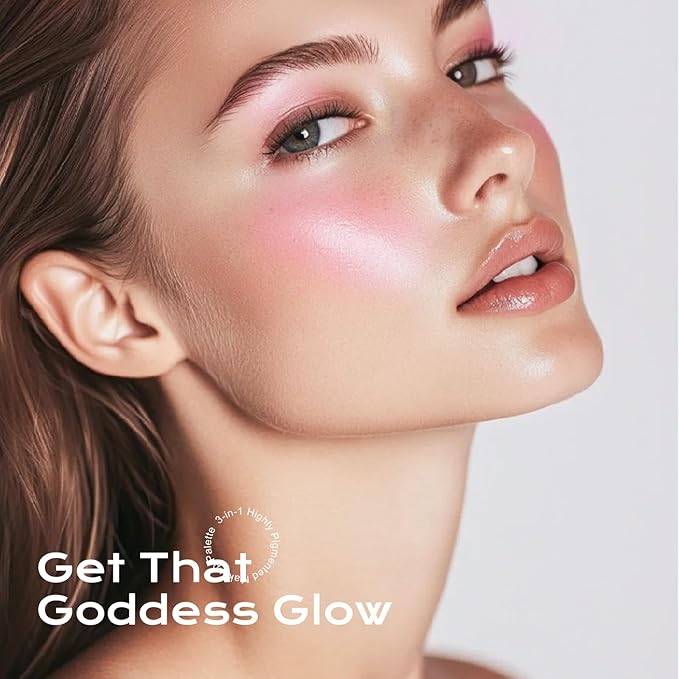 Color Nymph 3-IN-1 Face Palette, Ultra-Smoothy Creamy Blush Highlighter Bronzer Palette, Shimmer & Long-Lasting, Glowy Finish - Makeup Stacks for Travel | Vegan & Cruelty-Free - Starlit Glow