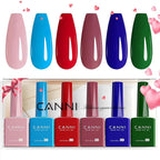 CANNI 6Pcs 9ml Gel Nail Polish Set- Pink Blue Red Deep Emerald Green Light Blue Gel Polish Kit Colors DIY at Home Salon Christmas New Year's Gifts for Girls