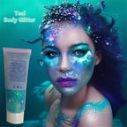 Go Ho Teal Body Glitter Gel,Mermaid Teal Face Glitter Makeup,Holographic Long Lasting Chunky Sequins Glitters for Lip Hair Nails,Festival Accessories,52g