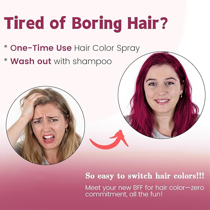 Pink Hair Spray, Hair Color Spray 1-Day Hair Dye Colored for Kids Women Men, Hair Wax Color Washable, Hair Paint Halloween Fast-Drying 4.06 Fl Oz