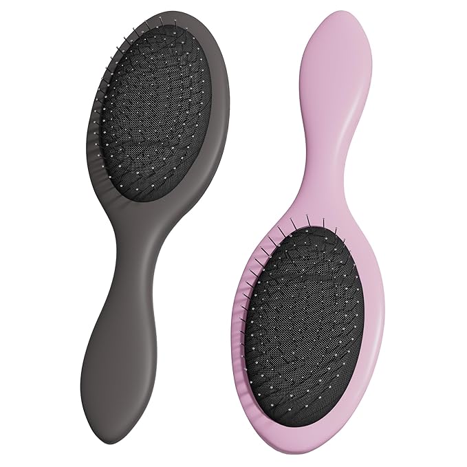 WeiLa Anti-Static Hair Brush Oval, Stainless-Steel Bristles Detangler for Wigs & Hair, ABS Handle (Granite Mauve + Pink, Couple)