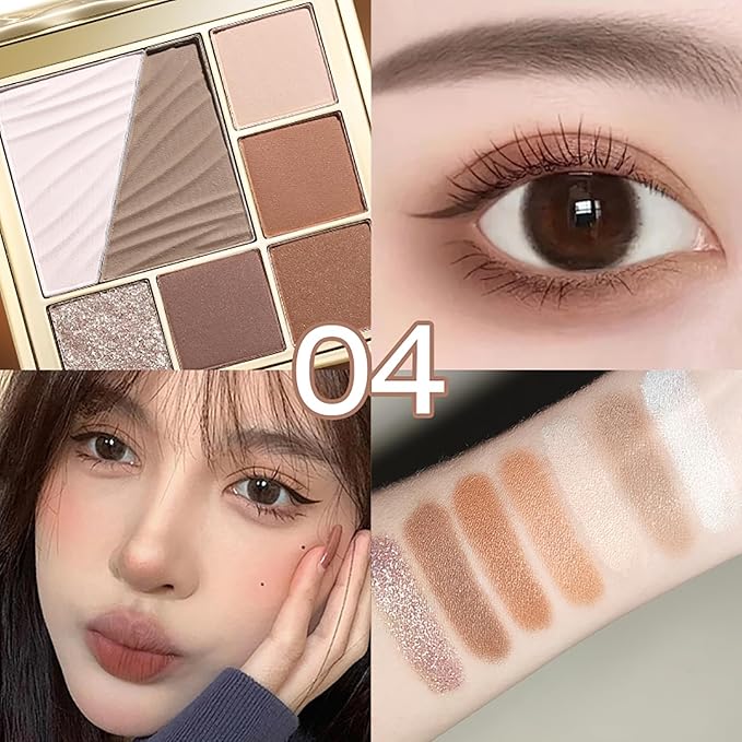 All-in-One Eyeshadow Palette, 7 Colors Eye Shadow Palette, Glitter, Matte, Shimmer Eyeshadows, Blush, Highlighter Contour Makeup Palettes, Highly Pigmented Waterproof Long Lasting. (Color 4)