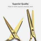Hair Cutting Scissors Thinning Shears Kit ULG Professional Barber Hairdressing Texturizing Salon Razor Edge Scissor Japanese Stainless Steel 6.5 inch Gold