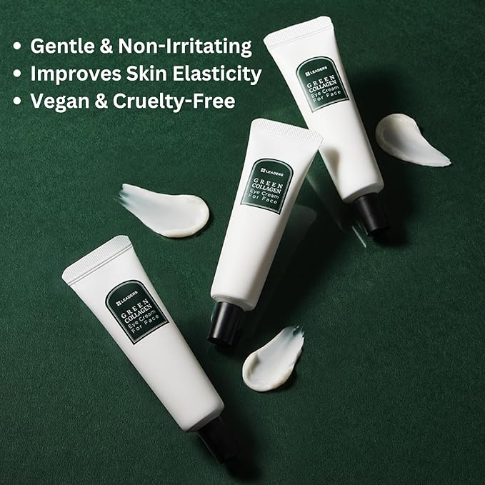 LEADERS Green Collagen Eye Cream for Face – Vegan Anti-Aging Eye Treatment, Reduces Fine Lines & Dark Circles Without Irritation, Improves Skin Elasticity & Hydration, Softens Wrinkles, 30ml