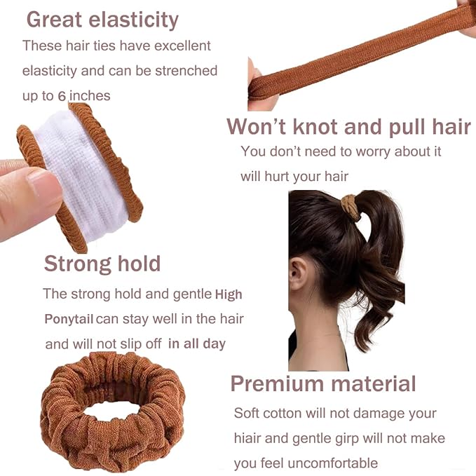 Hair Scrunchies For Women's Hair Black Seamless Hair Ties No Damage Ponytail Holders With All Day Hold Thick & Curly & Heavy Fine Hair Accessories Strong Elasticity No Snag Dents Breakage