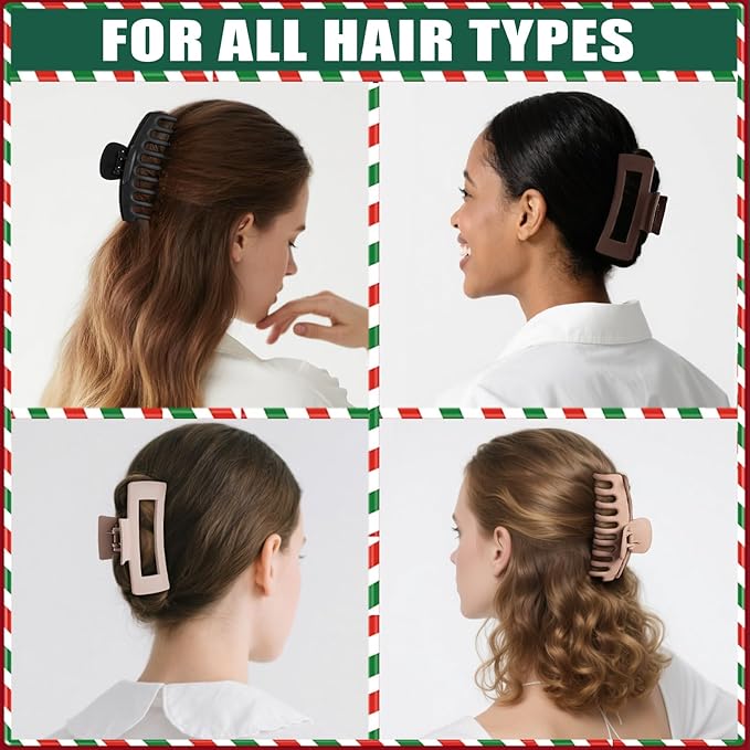 TOCESS 8 Pack Big Hair Claw Clips for Women Large Claw Clip for Thin Thick Curly Hair 90's Strong Hold 4.33 Inch Nonslip Matte Jumbo Hair Clips (8 Pcs)