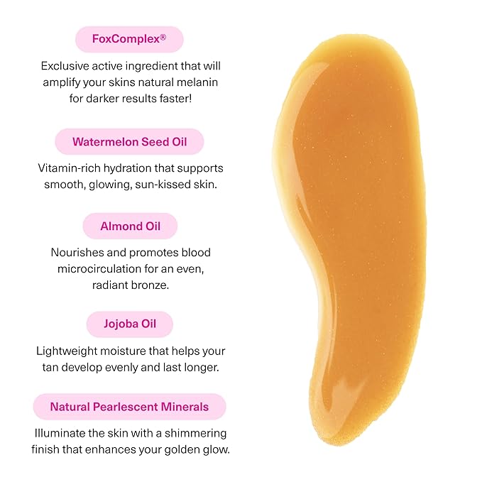 The Fox Tan Rapid Watermelon Shimmer, Natural Tanning Accelerator For Darker & Long-Lasting Tans, Blurs Imperfections, Vegan & Cruelty Free, 120 mL