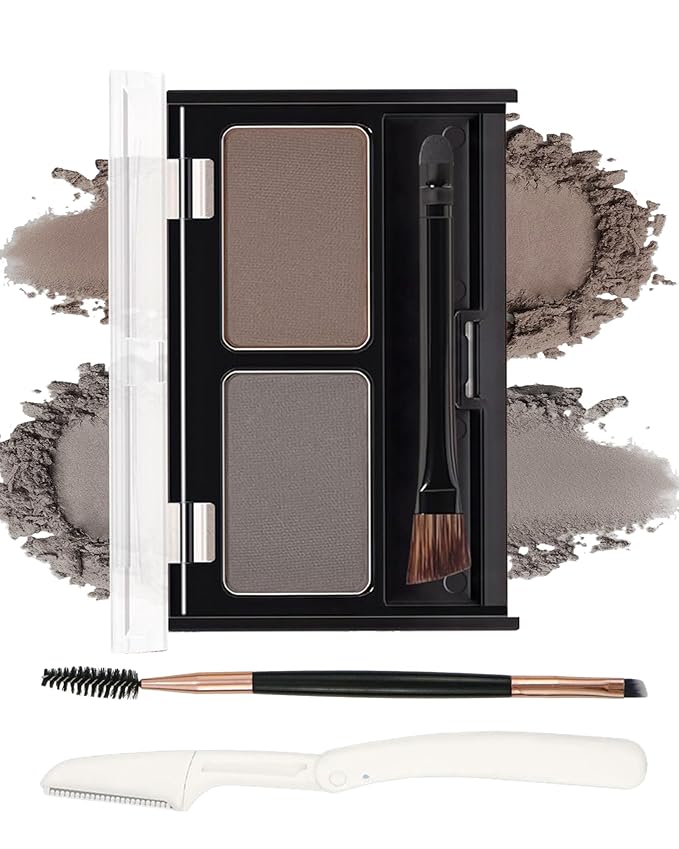 Eyebrow Powder Makeup Kit,2 Colors Waterproof Eye Brow Powder Makeup Palette Long-Lasting for Women,Taupe Brown Brow Fill&Sculpt Natural Eyebrow Contour for Sparse Brow with Brow Brush &Razor-02