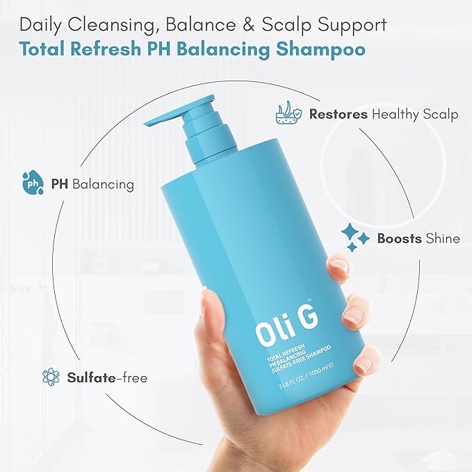 Oli G Total Refresh pH Balancing Shampoo – Lightweight Daily Cleanser for All Hair Types – With Marula Oil, Shea Butter & Quinoa Protein – Hydrating, Anti-Frizz Formula – 33.8 fl oz