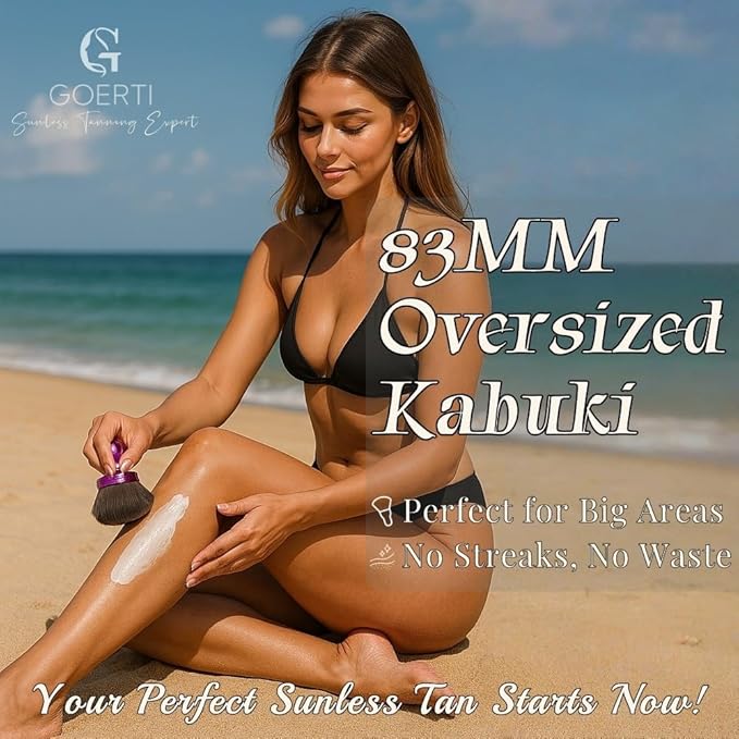 Extra Large Kabuki Self Tanner Brush – Vegan Tanning Applicator for Streak-Free Tan, Full Body Foundation, Sunscreen, Bronzer, Mousse, Lotion, Shimmer, Body Makeup & Professional Tanning Brush