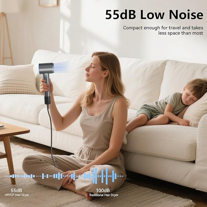 Hair Dryer,160000 RPM Ionic Hair Drye,Portable Lightweight Blow Dryer with 500 Million Negative Ions, High-Speed Hair Dryer with Magnetic Diffuser & Nozzle for Home and Travel