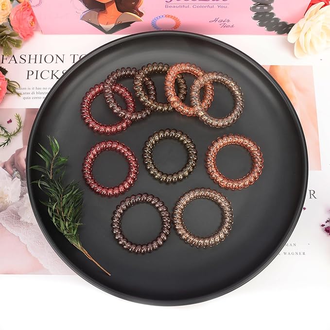 JessLab Spiral Hair Ties for Women, 10-Pack Traceless No-Damage Ponytail Holders, Coils Hair Bands for Girls, Assorted Colors
