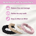 8Pcs 100% Mulberry Silk Scrunchies Hair Care, Skinny Hair Ties Elastic, 22 Momme Mulberry Silk Hair Ties Scrunchies Set Women Curly Thin Hair