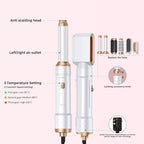 6 in 1 Air Styler Magic Hair Dryer Brush, Negative Ionic Blow Dryer Brush & 3 Heat Settings, Detachable Auto Curling & Straightening Volumizing, Frizz-Free Styling, Salon to Home Use (White-Blue)