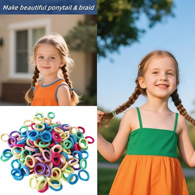 Mini Small Hair Ties All Hair Types Seamless Hair Ponies Elastics Ponytail Holders Hair Scrunchies Hair Accessories Baby Girls Kid Children 200 pcs