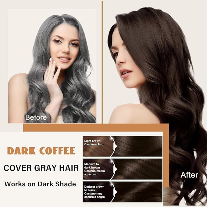 Brown Hair Dye Shampoo 3 in 1, Semi-Permanent Brown Hair Dye, Cover Grays in Minutes, Instant Hair Color Shampoo, Champu Para Canas, 16.90Fl Oz