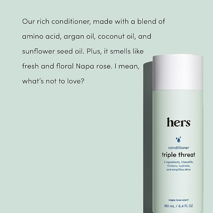 hers Triple Threat Shampoo, Conditioner and Minoxidil Set - Hair Loss Treatment for Women - Includes 5% Foam Minoxidil Treatment, Color Safe Hair Thickening Shampoo and Conditioner - 3 Count