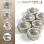24 Pack 2 Ounce Screw Top Aluminum Tin Jar with Screw Clear Lid and Blank Labels, Refillable 60ml Metal Containers for Lip Balms, Candles, Salves, Spices, Crafts (Champagne)