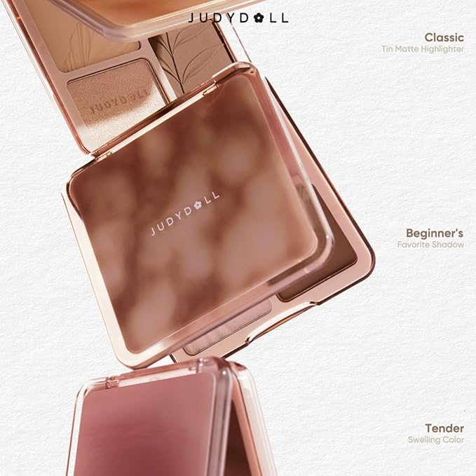 JUDYDOLL Highlight & Contour Palette, All-in-One Matte Highlighter Contour Compact, Blendable Face Makeup for Beginners, for All Skin Tones, Stocking Stuffers (04 Blush Shadow Palette)