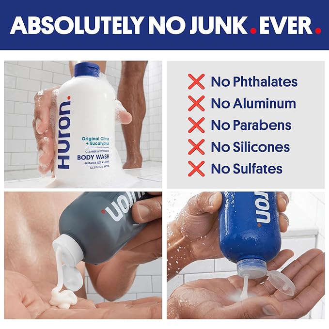 Huron Shower Kit - Shampoo, Conditioner, & Body Wash For Men - Sandalwood + Black Pepper Scent - Hydrating & Nourishing Men's Shampoo & Conditioner