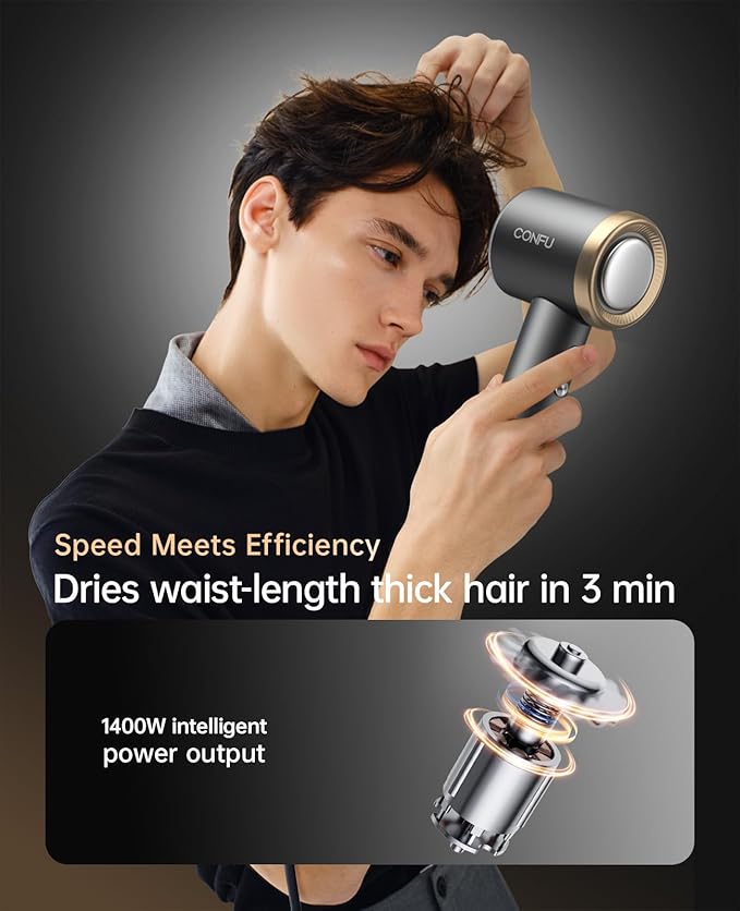 Hair Dryer, CONFU Ion Hair Dryer with Diffuser for Curly Hair, 110000 RPM Professional High Speed Blow Dryer, 1400W Diffuser Hairdryers Fast Drying for Women Men